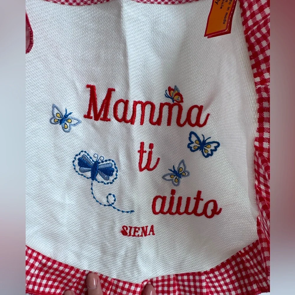 Italy italian‎ Apron Kids Girl Red White Checkered Heart Mamma ti aiuto Mom help